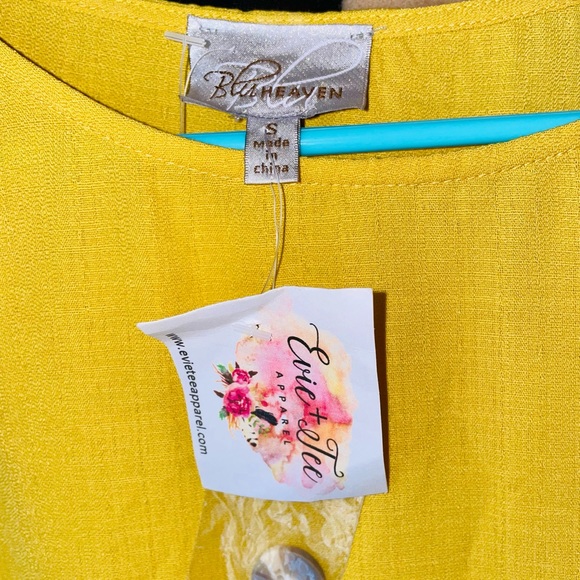 Blu Heaven mustard yellow tunic shirt elbow length sleeves high low hem buttons - Picture 4 of 4